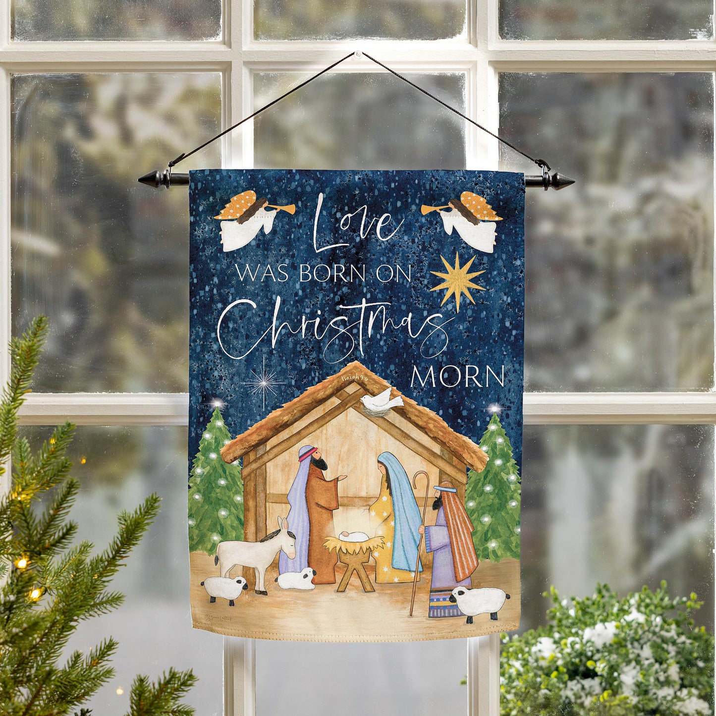 Love Was Born Printed Suede Garden Flag; Polyester 12.5"x18"