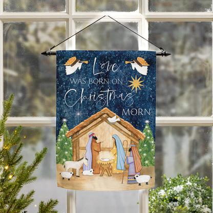 Love Was Born Printed Suede Garden Flag; Polyester 12.5"x18"