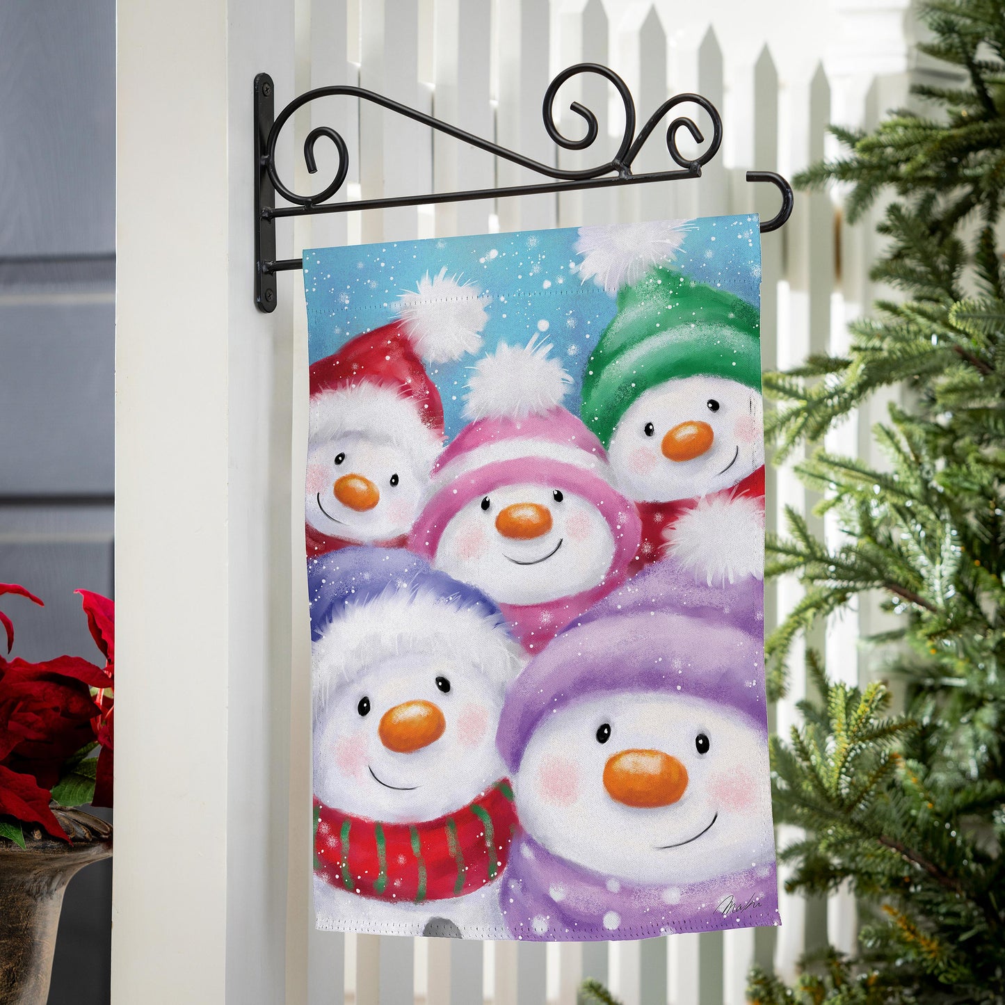 Snowman Family Printed Suede Garden Flag; Polyester 12.5"x18"