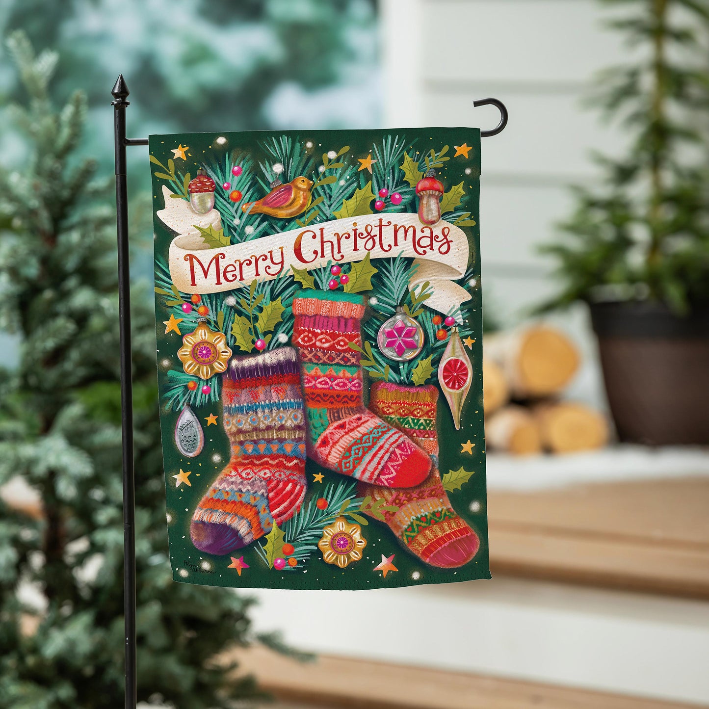 Sock Ornaments Printed Suede Garden Flag; Polyester