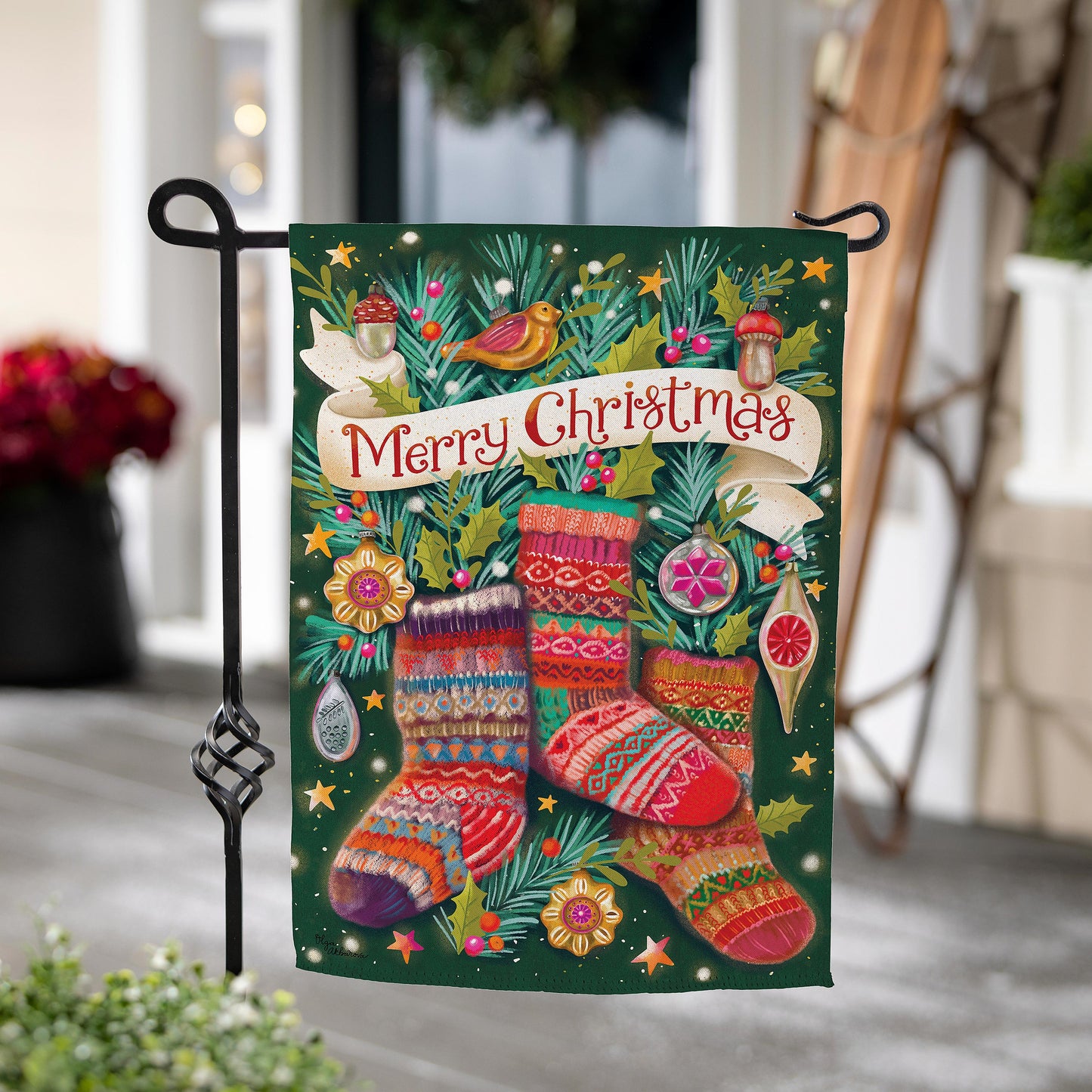 Sock Ornaments Printed Suede Garden Flag; Polyester