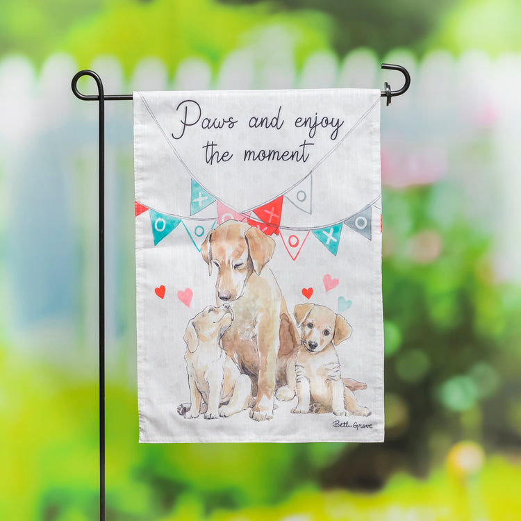 Paws and Enjoy the Moment Printed Textured Striation Garden Flag; Polyester 12.5"x18"
