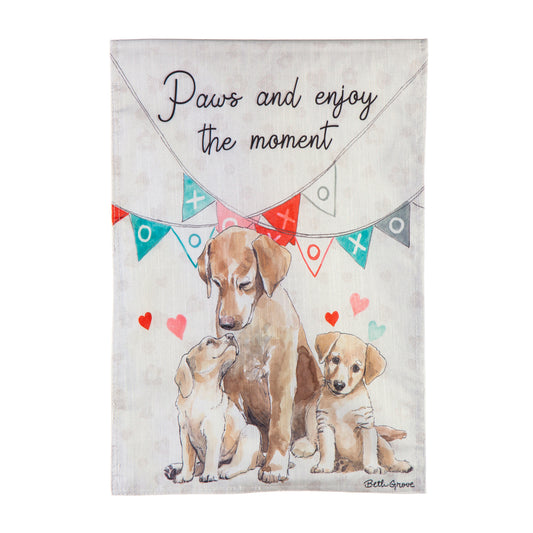 Paws and Enjoy the Moment Printed Textured Striation Garden Flag; Polyester 12.5"x18"