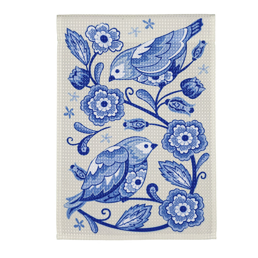 Chinoiserie Birds Printed Waffle Suede Garden Flag; Polyester 12.5"x18"