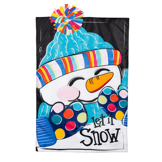 Let it Snow-Man Printed/Applique House Flag; Polyester 28"x44"
