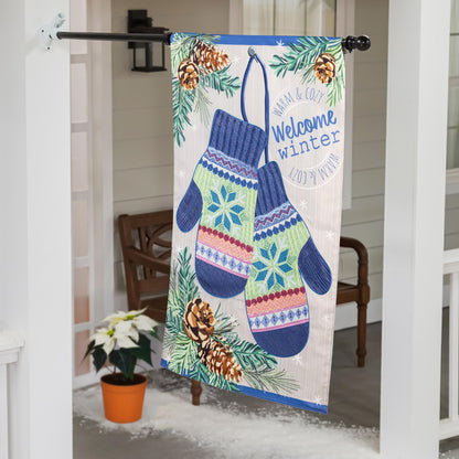 Winter Mittens Printed/Applique House Flag; Polyester