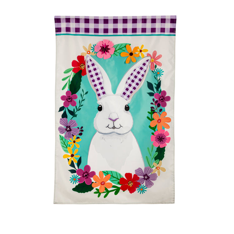 Gingham Bunny Applique House Flag; Polyester 28"x44"