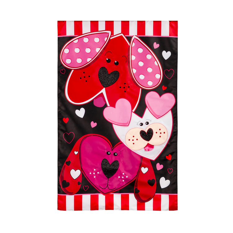 Puppy Love Applique House Flag; Polyester 28"x44"