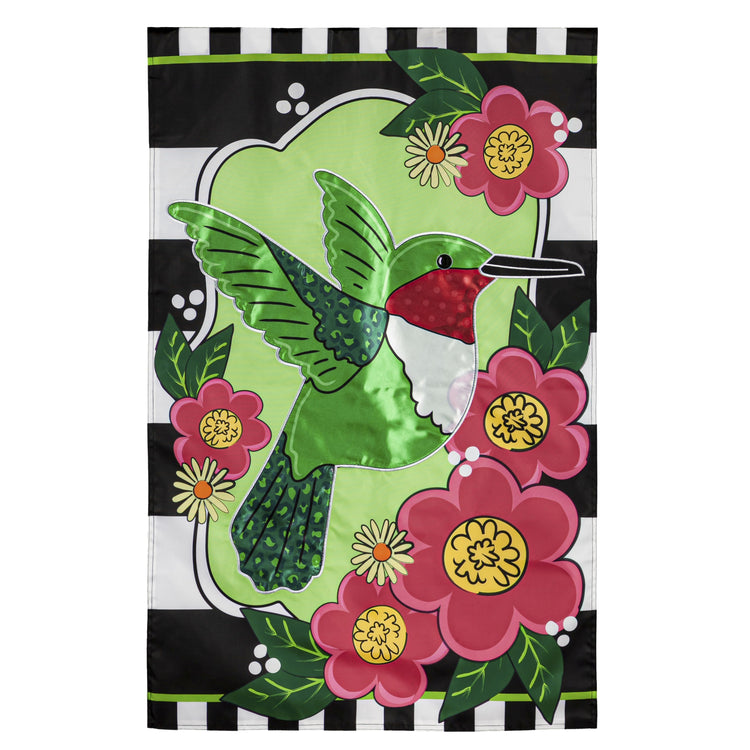 Spring Hummingbird Printed/ Applique House Flag; Polyester 28"x44"