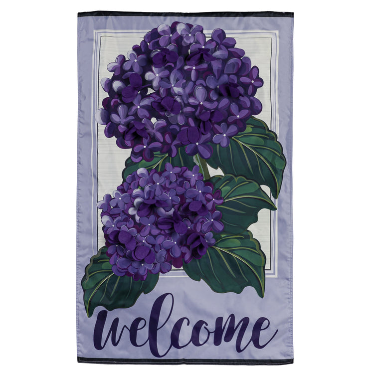 Hydrangea Welcome Applique House Flag; Polyester 28"x44"