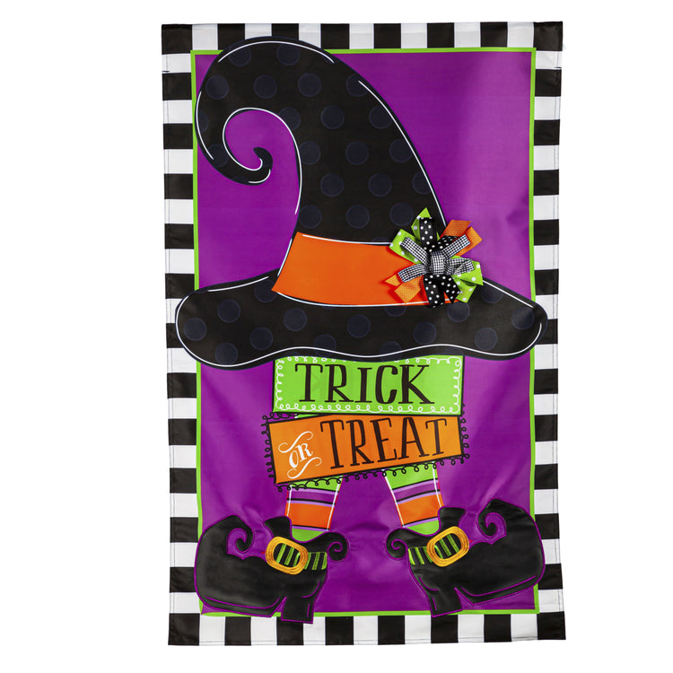 Trick or Treat Witch Printed/Applique House Flag; Polyester 28"x44"