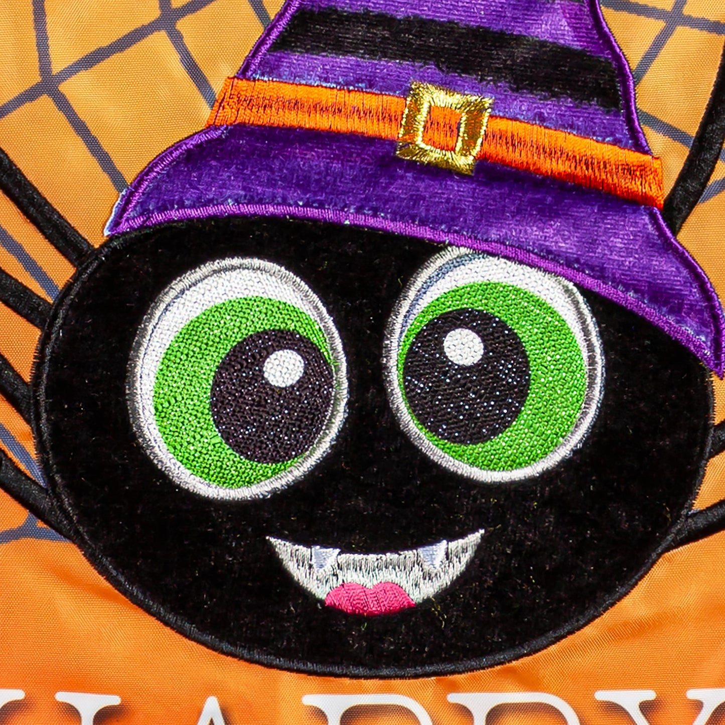 Happy Halloween Spiders Pumpkin Printed/Applique House Flag; Polyester 28"x44"