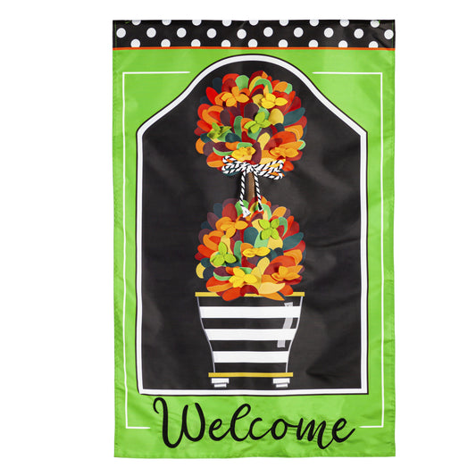 Fall Topiary Printed/Applique House Flag; Polyester 28"x44"