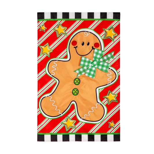 Patterned Gingerbread Man Printed/Applique House Flag; Polyester 28"x44"