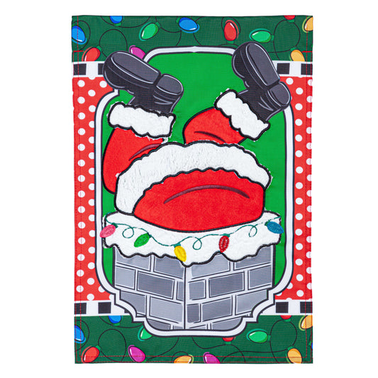 Santa's Coming Down the Chimney Printed/Applique House Flag; Polyester 28"x44"