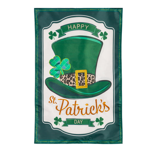 St Patrick's Day Top Hat Printed/Applique House Flag; Polyester 28"x44"