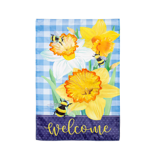 Daffodils & Bees Printed/Applique House Flag; Polyester 28"x44"
