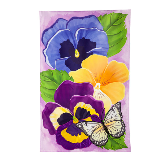 Pansy & Butterfly Printed/Applique House Flag; Polyester 28"x44"