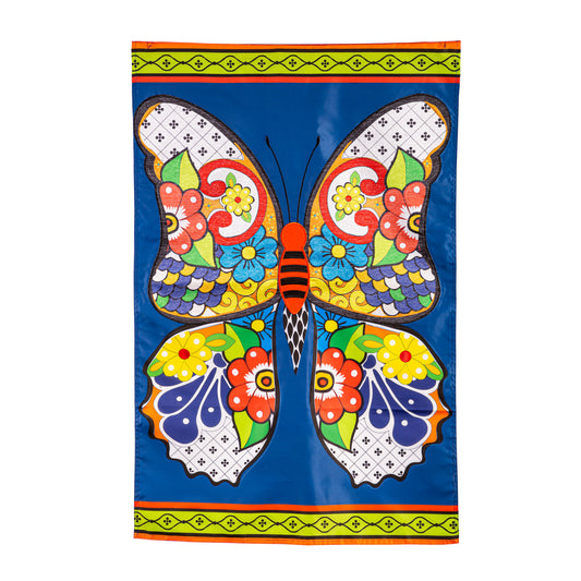 Talavera Butterfly Printed/Applique House Flag; Polyester 28"x44"
