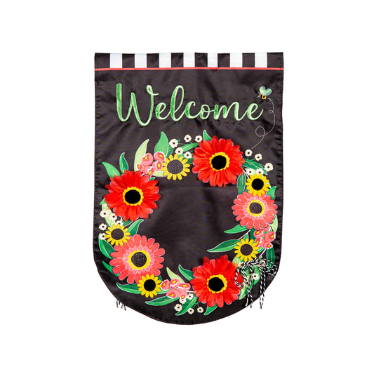 Welcome Wreath Printed/Applique House Flag; Polyester 28"x44"