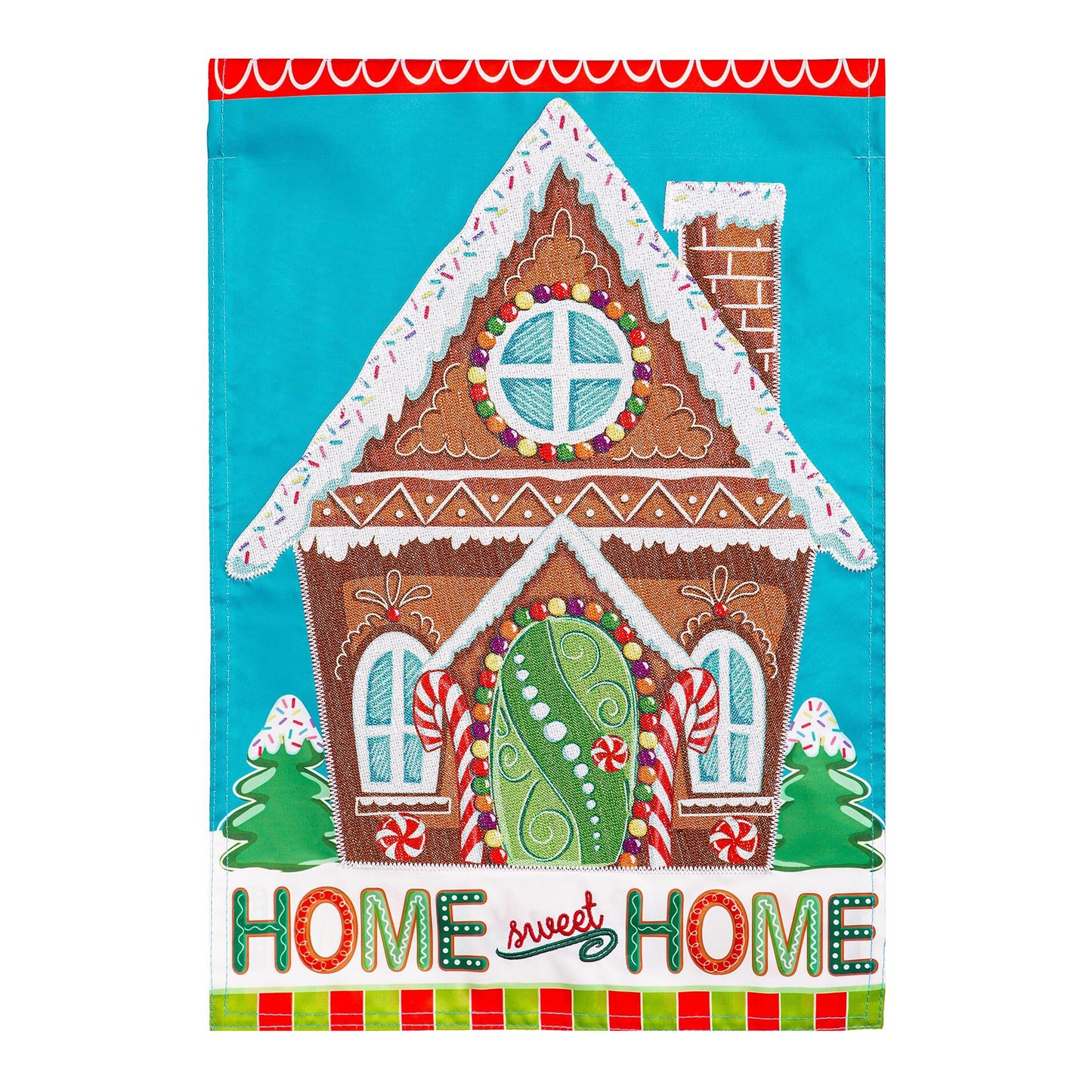 Gingerbread Home Sweet Home Applique House Flag; Polyester 28"x44"