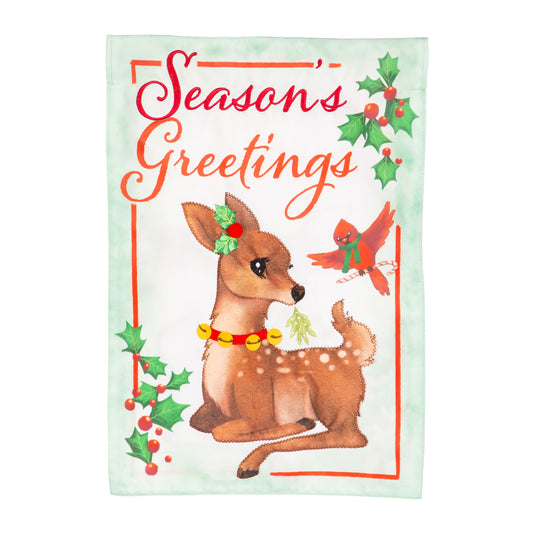 Seasons Greetings Printed/Applique House Flag; Polyester 28"x44"