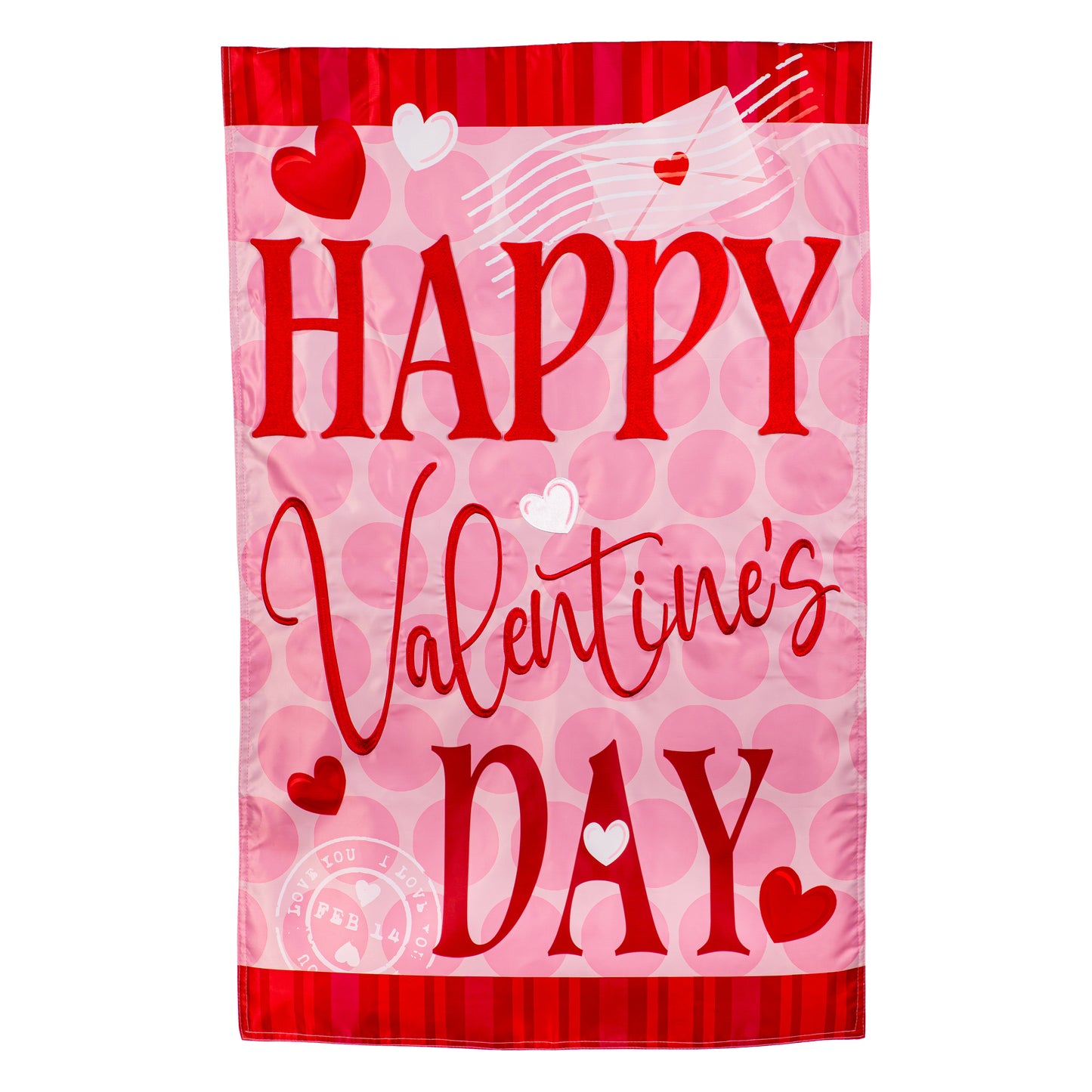 Happy Valentine's Day Hearts Applique Garden Flag; Polyester
