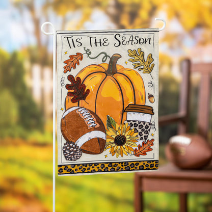 Tis' The Season Fall Printed/Applique Garden Flag; Polyester 12.5"x18"
