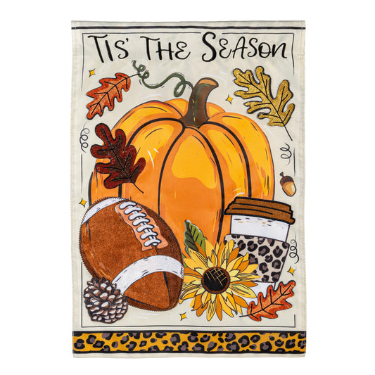 Tis' The Season Fall Printed/Applique Garden Flag; Polyester 12.5"x18"