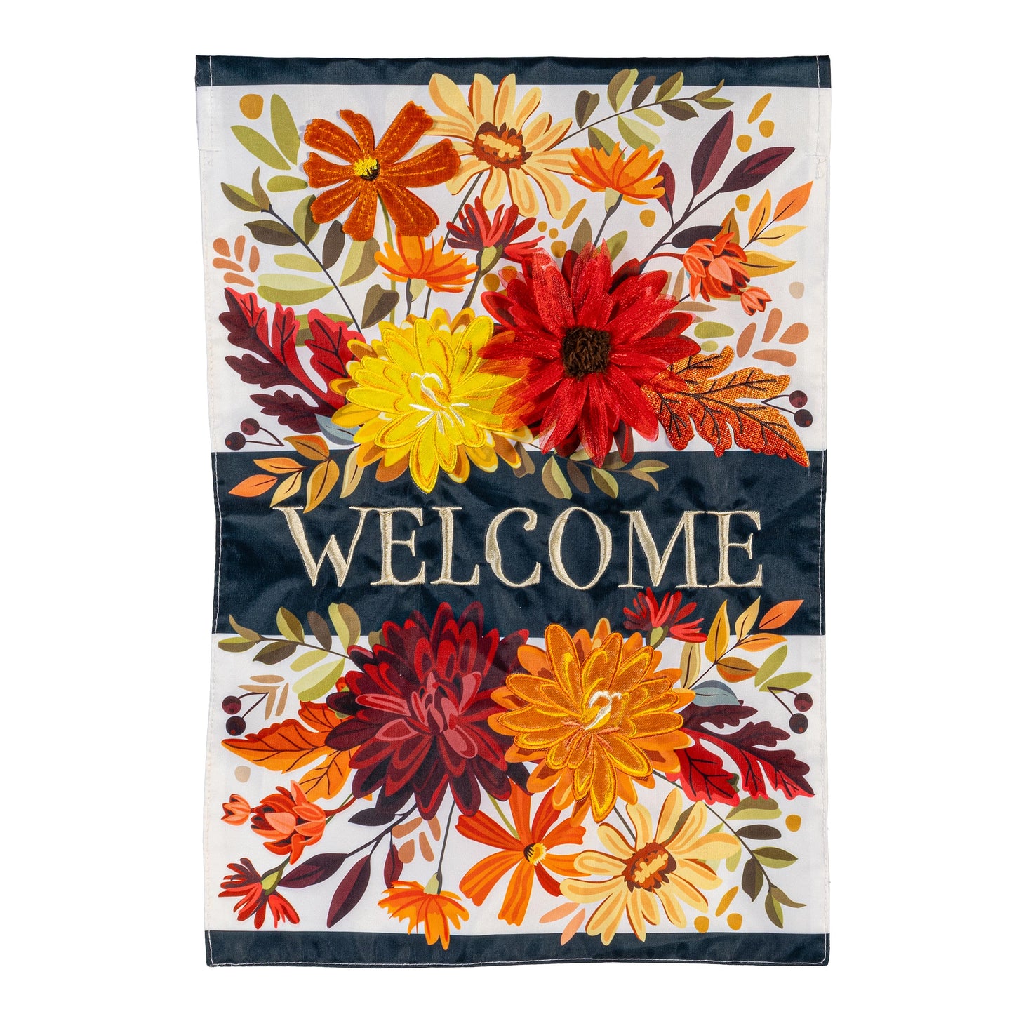 Fall Floral Printed/Applique Garden Flag; Polyester 12.5"x18"