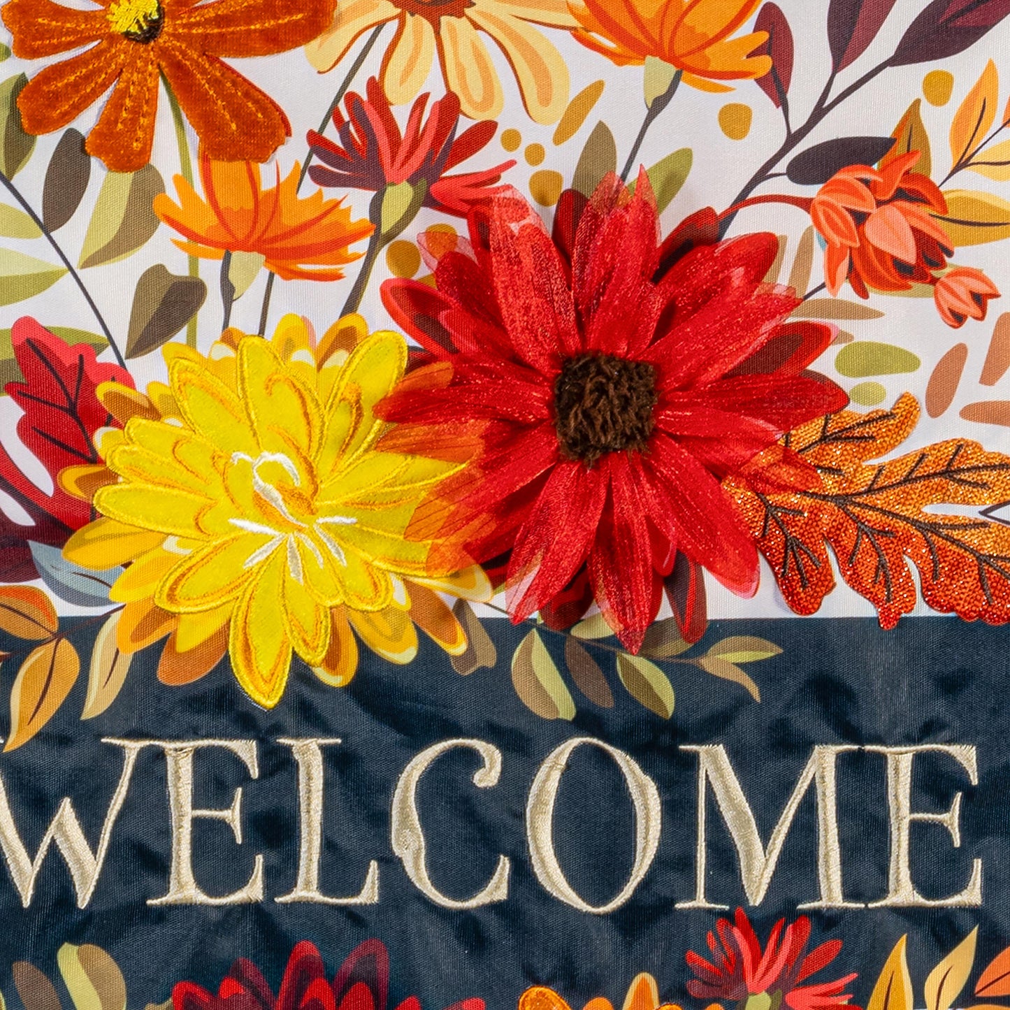 Fall Floral Printed/Applique Garden Flag; Polyester 12.5"x18"