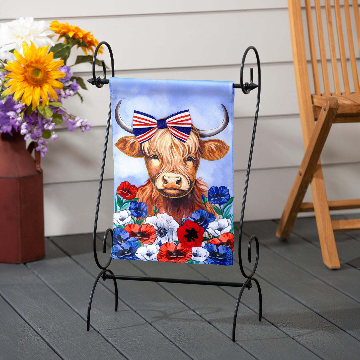 Patriotic Highland Cow Garden Flag
