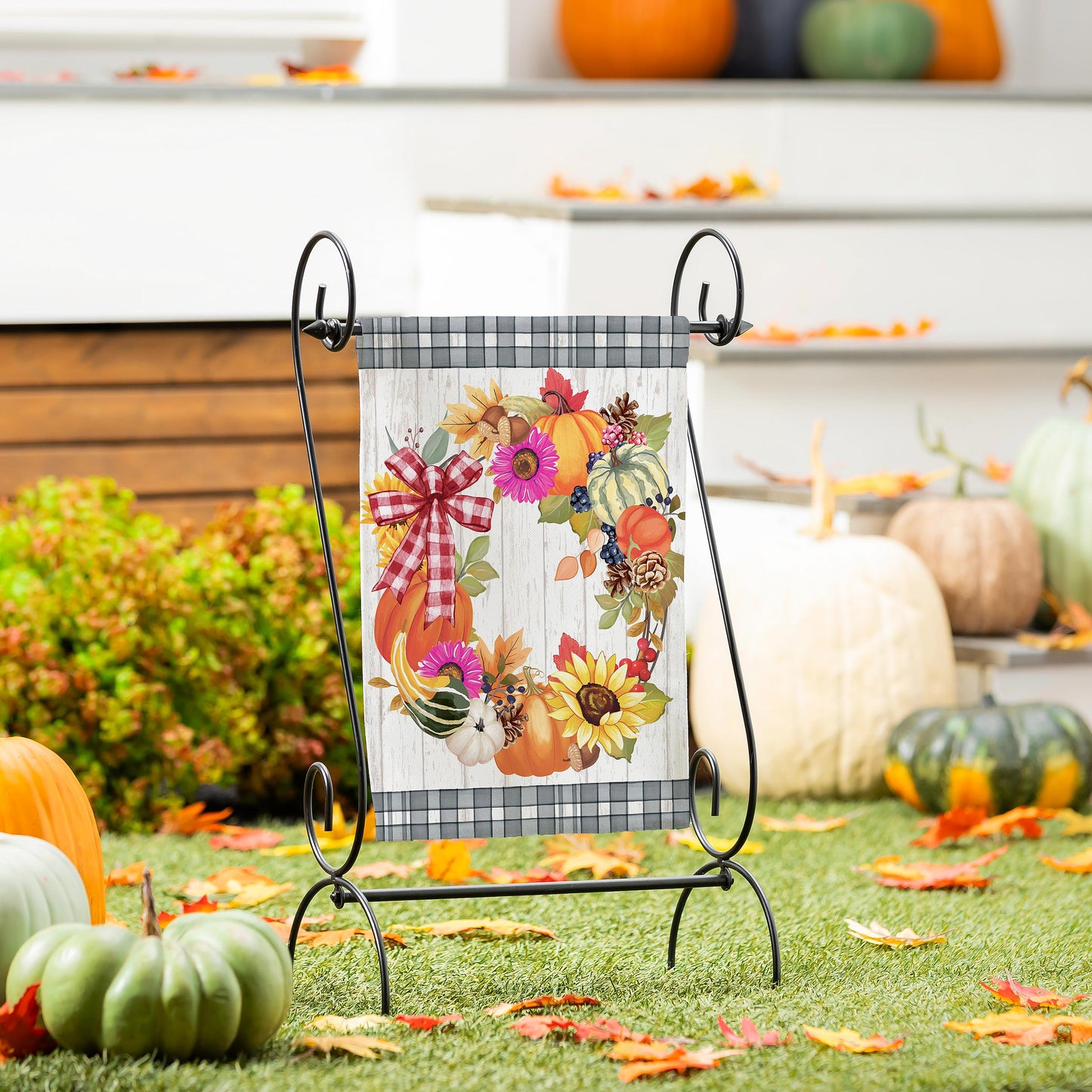 Wreath of Gourds Applique Garden Flag; Polyester 12.5"x18"