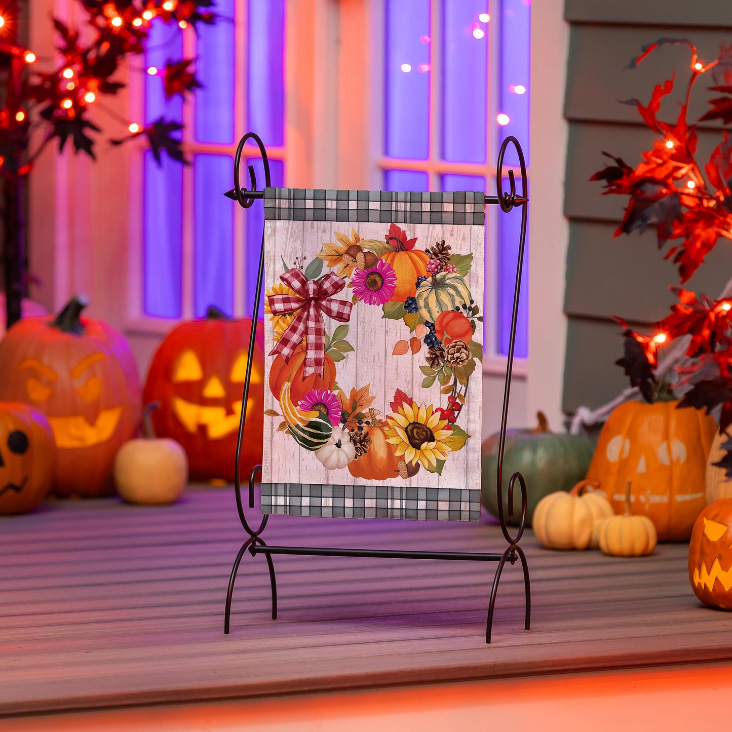 Wreath of Gourds Applique Garden Flag; Polyester 12.5"x18"