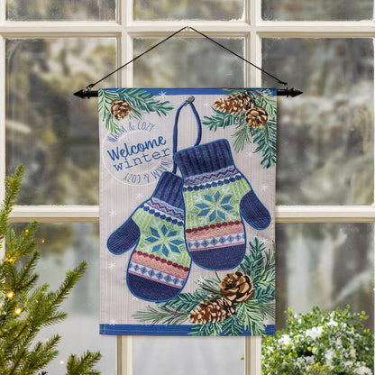 Winter Mittens Applique Garden Flag; Polyester 12.5"x18"