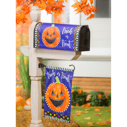 Patterned Jack-o-Lantern Applique Garden Flag; Polyester 12.5"x18"