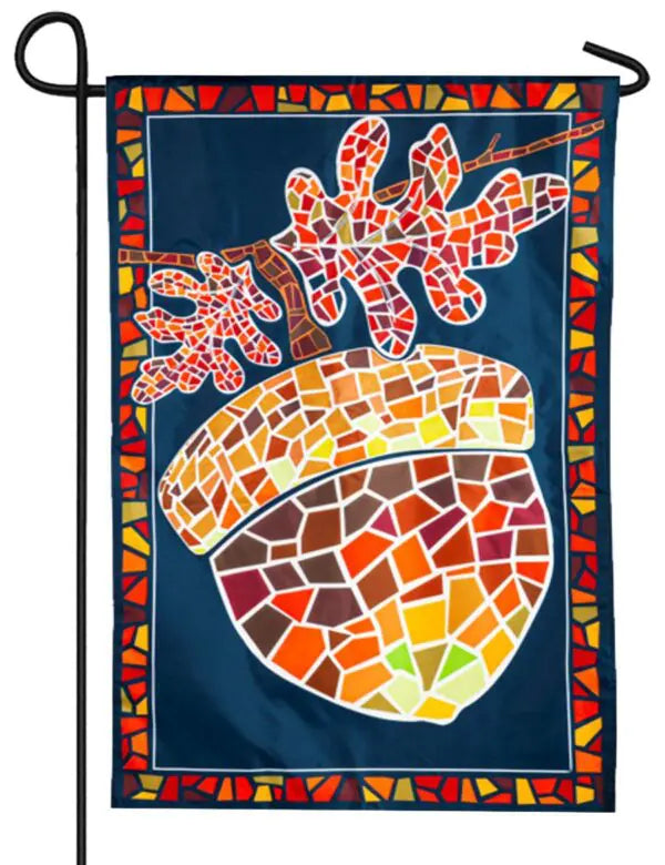 Mosaic Acorn Applique Garden Flag; Polyester