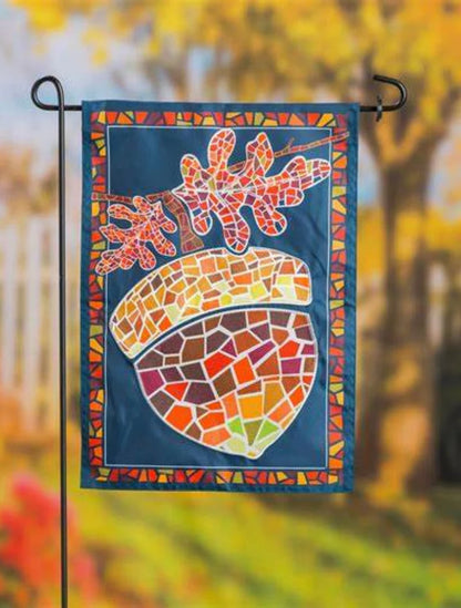 Mosaic Acorn Applique Garden Flag; Polyester