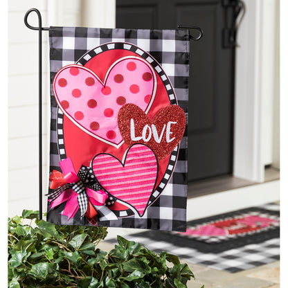 Hearts and Love Applique Garden Flag; Polyester 12.5"x18"