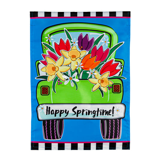 Springtime Truck Printed with Embellishments Garden Flag; Polyester 12.5"x18"