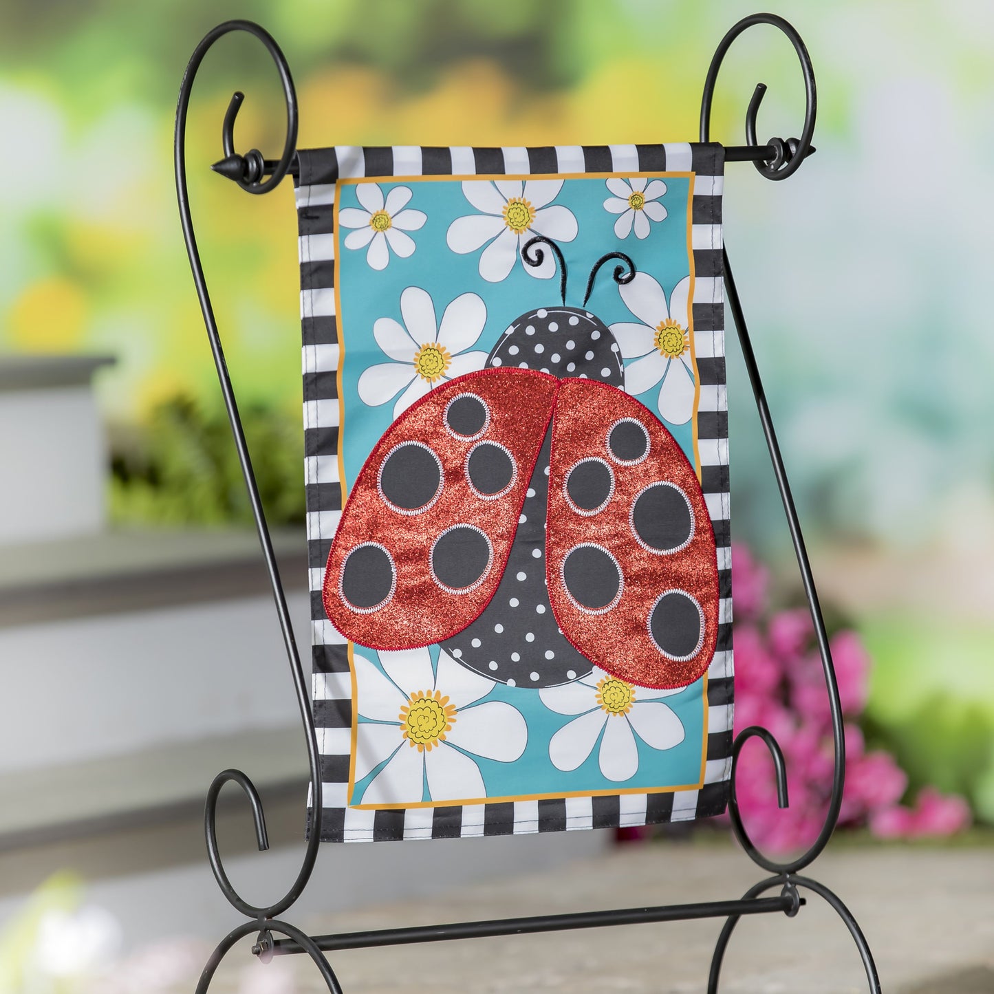 Ladybug with Daisies Garden Flag