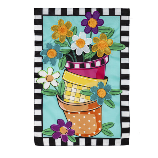 Stacked Spring Flower Pots Garden Flag