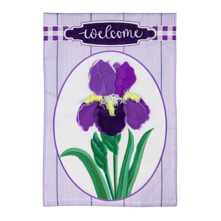 Spring Iris Welcome Printed with Embellishments Garden Flag; Polyester 12.5"x18"