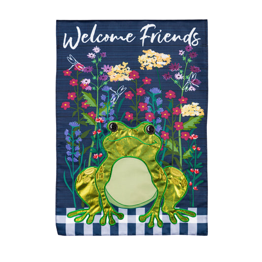 Whimsical Frog Printed with Embellishments Garden Flag; Polyester 12.5"x18"