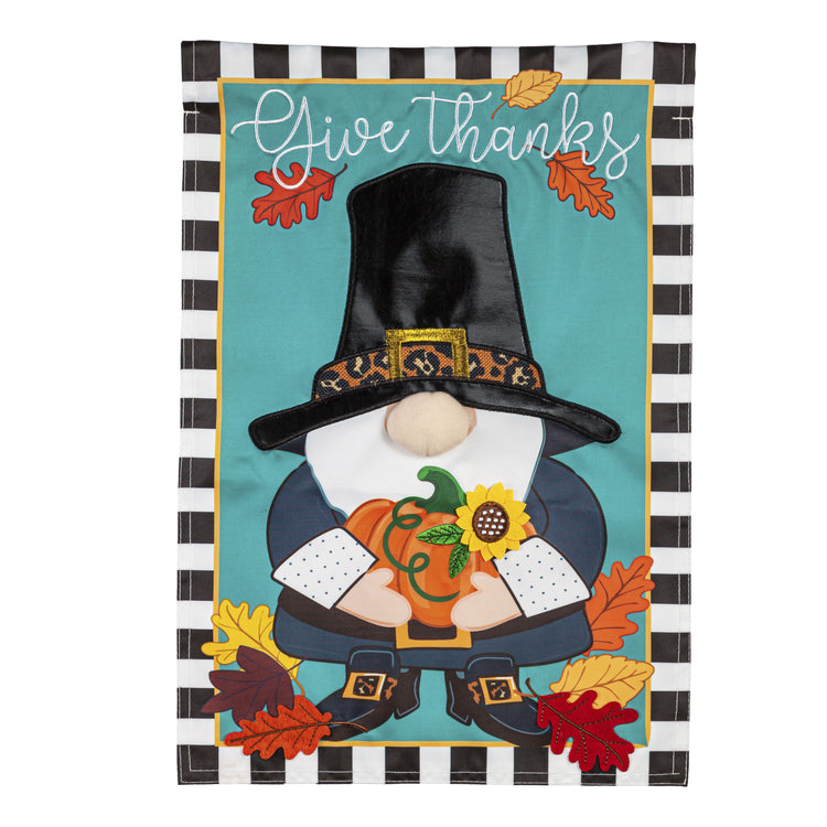 Pilgrim Gnome Printed/Applique Garden Flag; Polyester 12.5"x18"