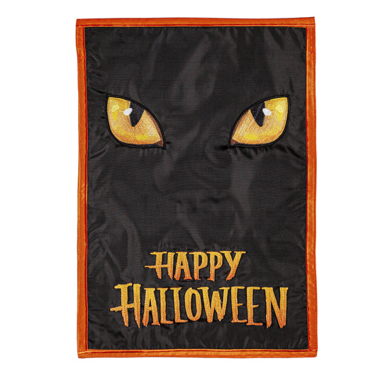 Halloween Eyes Friend Printed/Applique Garden Flag; Polyester 12.5"x18"