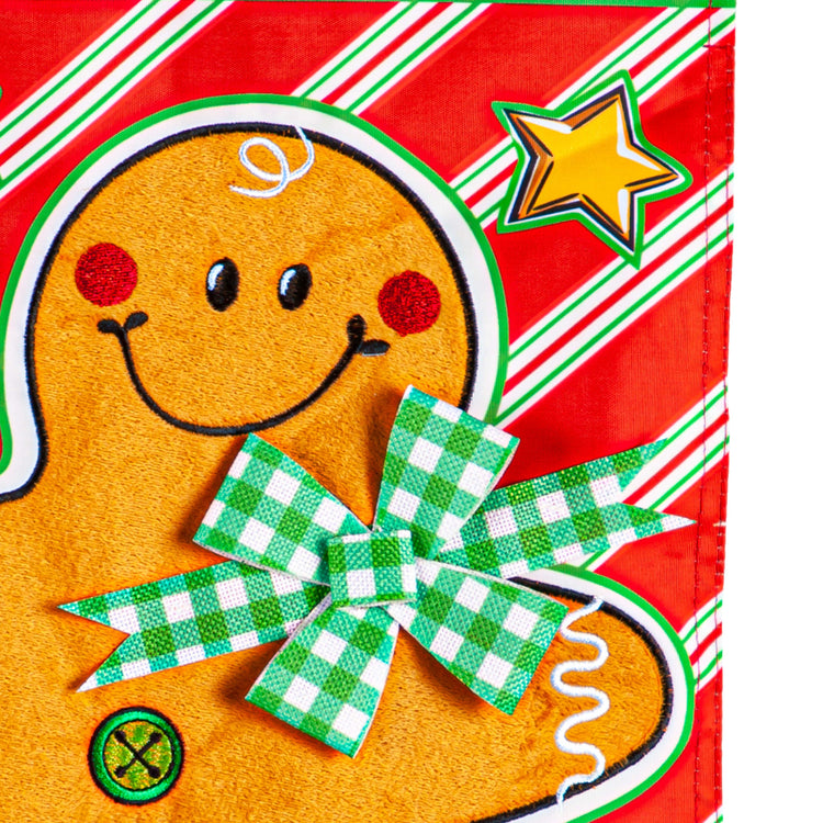 Patterned Gingerbread Man Applique Garden Flag; Polyester 12.5"x18"
