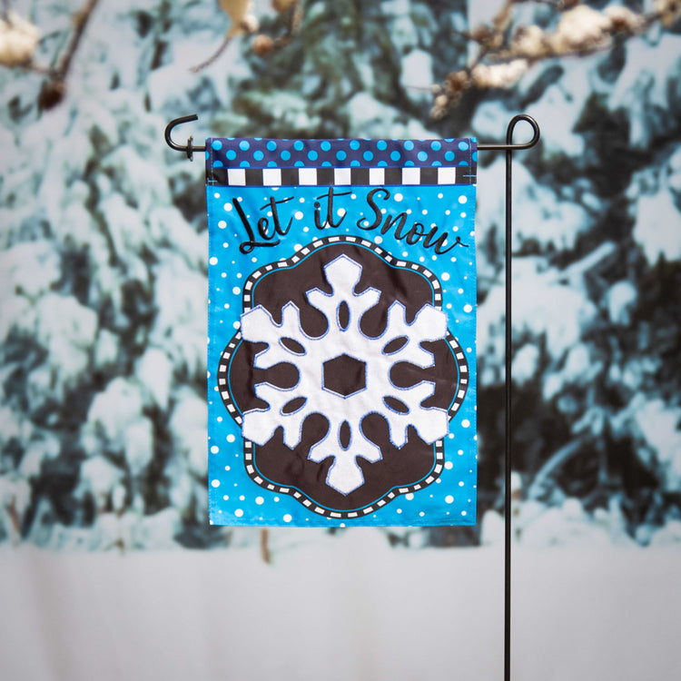 Patterned Snowflake Applique Garden Flag; Polyester 12.5"x18"