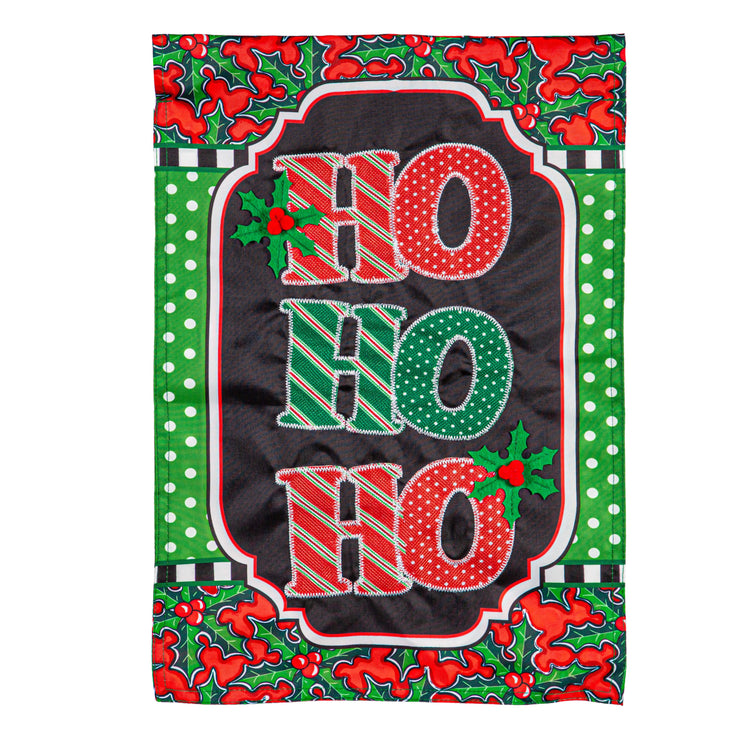 Ho Ho Ho Applique Garden Flag; Polyester 12.5"x18"