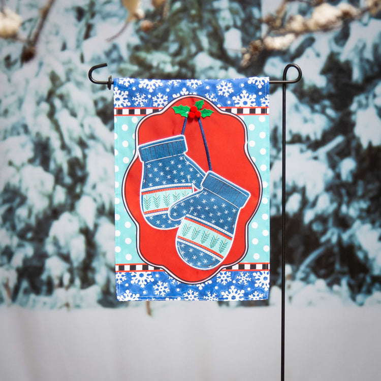 Patterned Winter Mittens Applique Garden Flag; Polyester 12.5"x18"